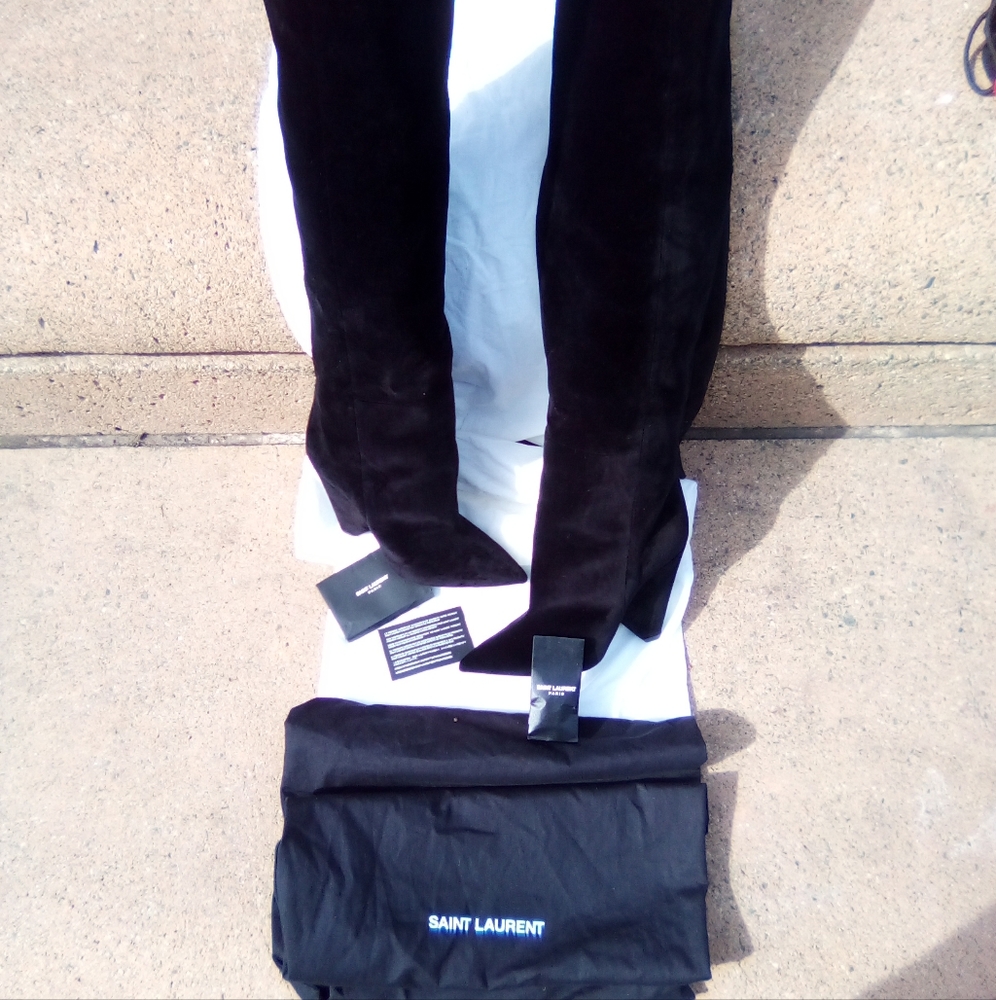 SAINT LAURENT Niki's black velvet suede size 8 1\2 USA woman's over knee boots